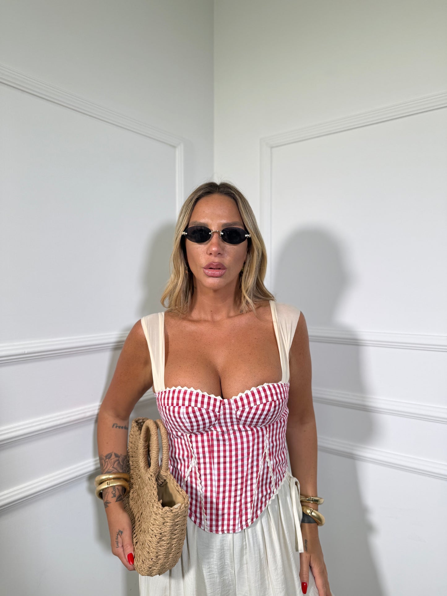 Bustier a quadretti Selin rosso