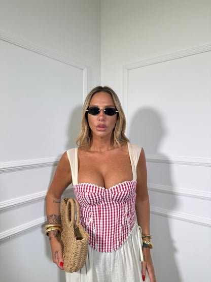 Bustier a quadretti Selin rosso