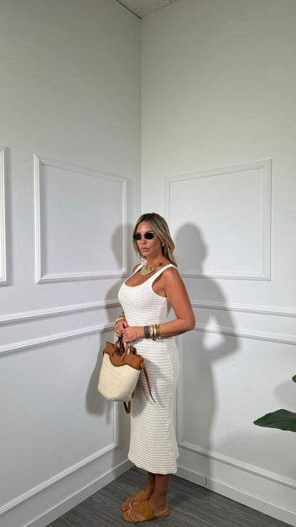Abito midi in crochet scollo squadrato Dominique canapa