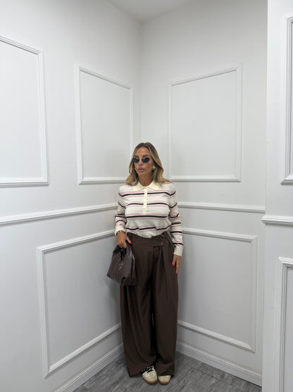 Pantaloni palazzo bustino asimmetrico Dinner cioccolato 18172