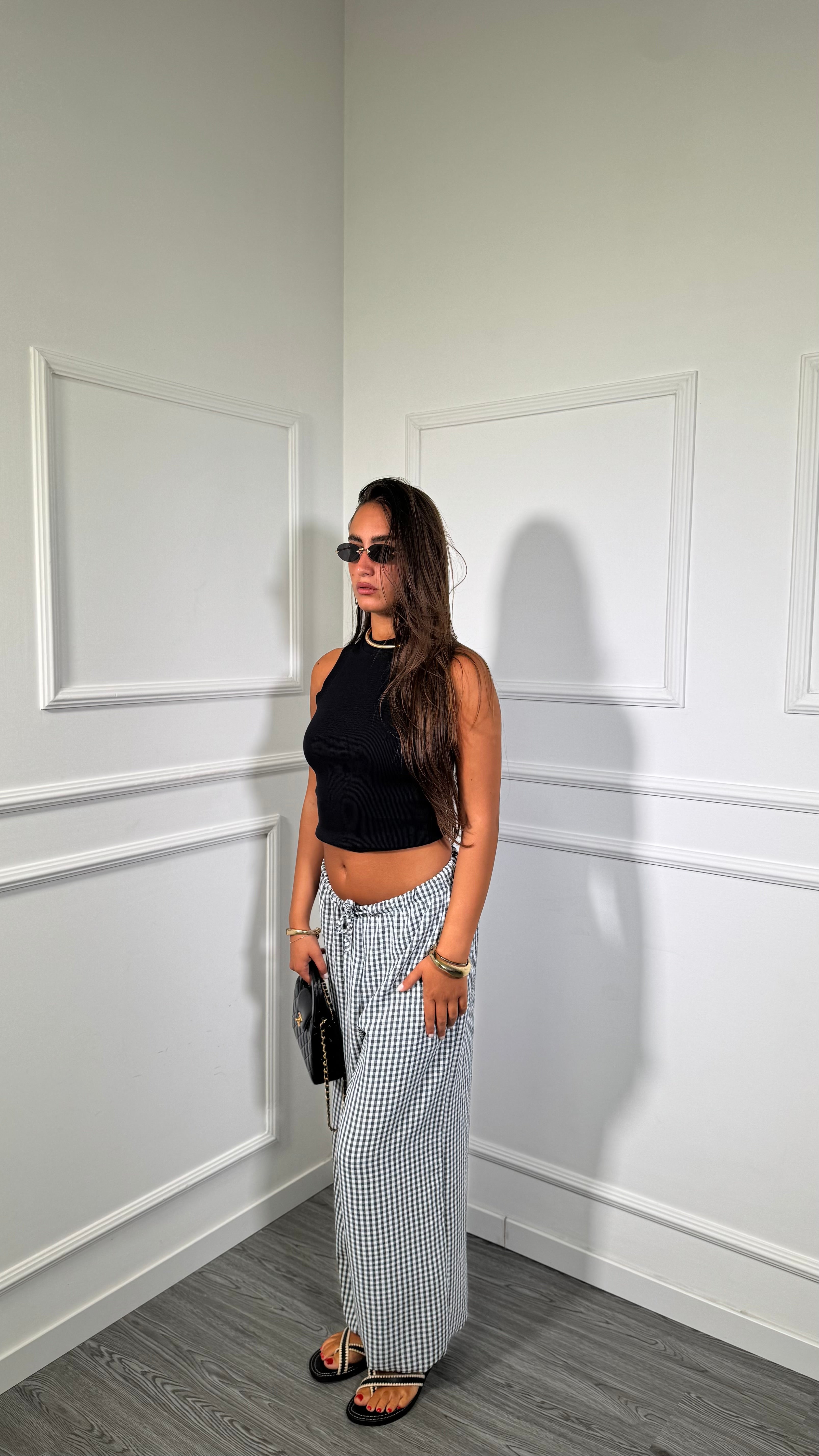 Pantaloni balloon a quadretti Yara nero