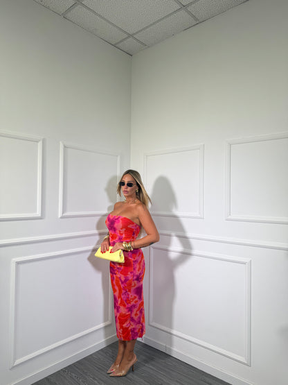 Abito midi in chiffon Tie-Dye arancio/fucsia 27553