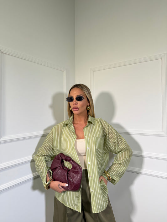 Camicia semi velata a righe After verde 25135