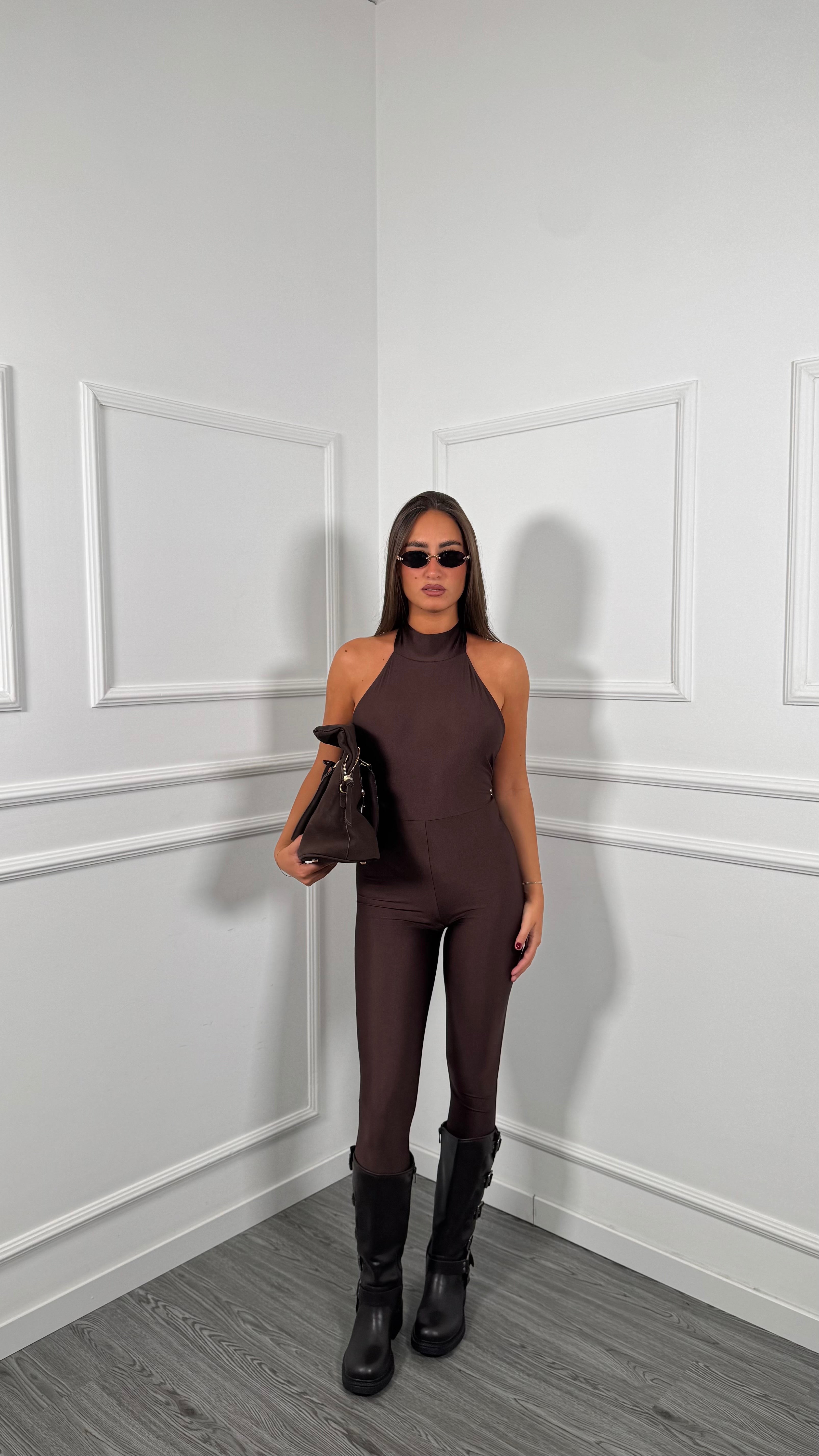 Jumpsuit in lycra contenitiva Kassidy cioccolato 8239