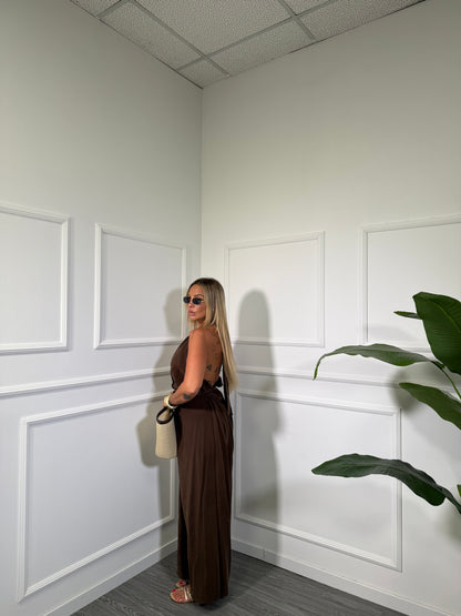 Jumpsuit palazzo 7/8 in viscosa con cintura (CURVY) cioccolato in977807