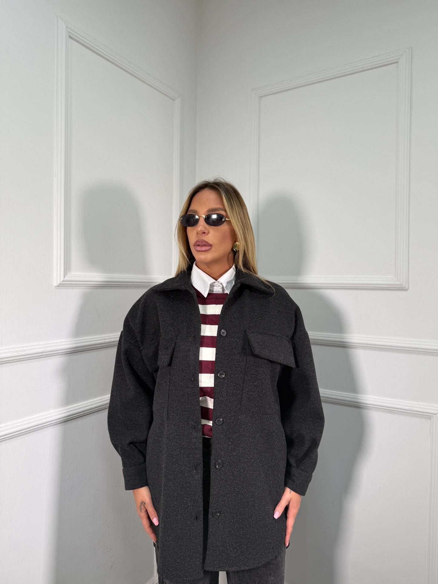 Giacca oversize in panno Brownies nera 13388