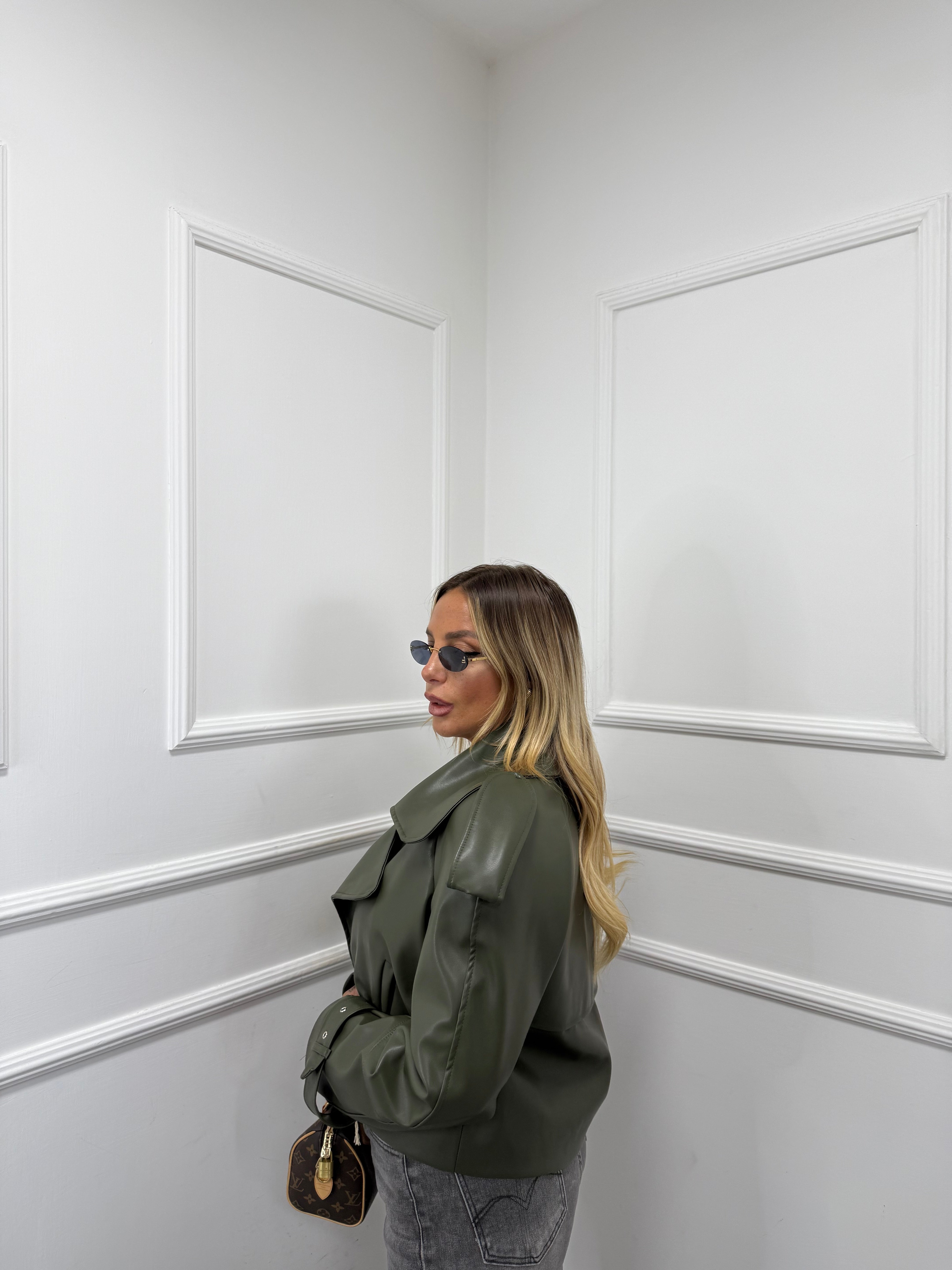 Giubbino in ecopelle oversize Vegas verde militare premium quality