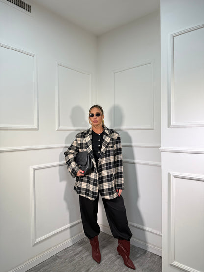 Cappottino in lana cotta a quadri British nero l9308 by lumina