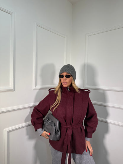 Cappotto in lana cotta collo alto Vienna bordeaux 5969