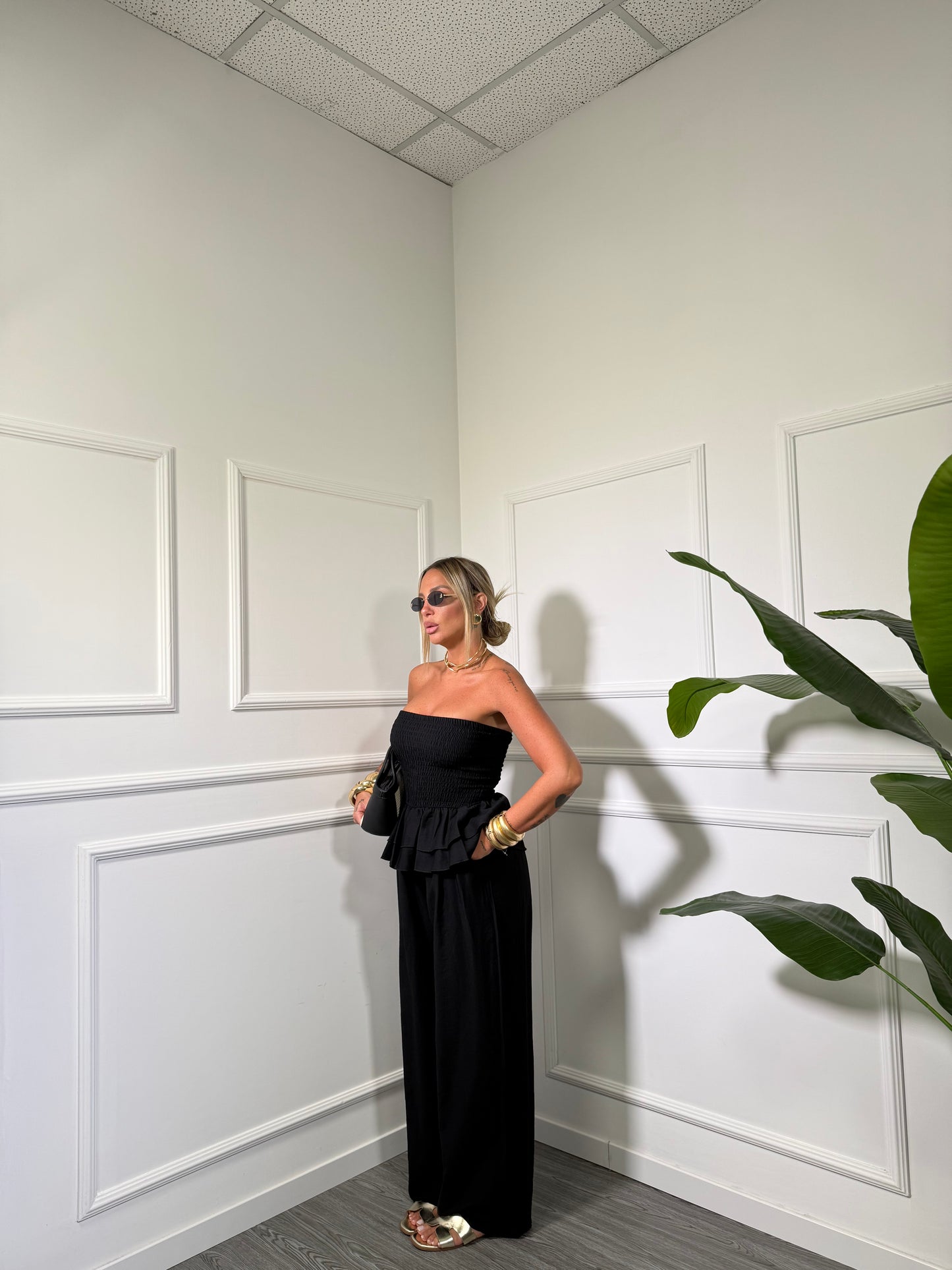 Jumpsuit a fascia con rouges (Curvy) Delhi nera 4993