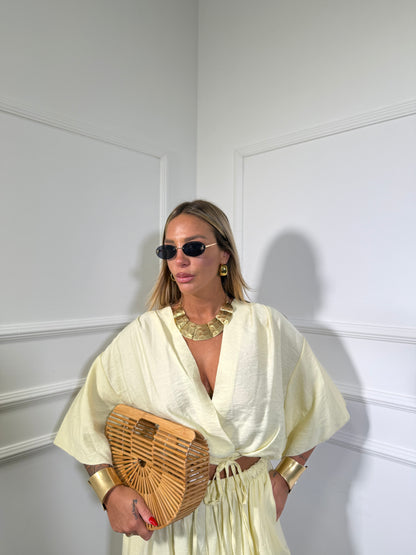 Coordinato con blusa a portafoglio (Curvy) Zamira giallo 335