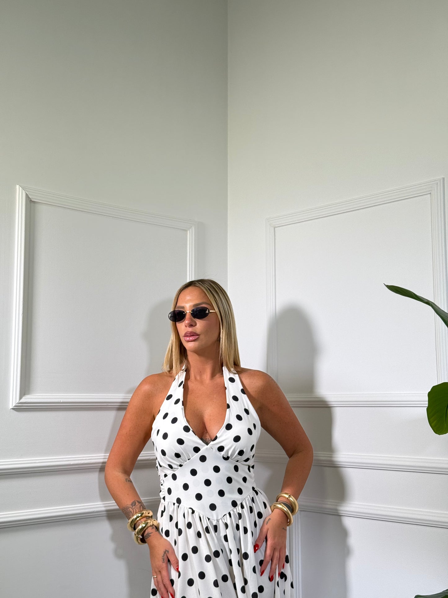 Abito midi a pois Monroe bianco 27908