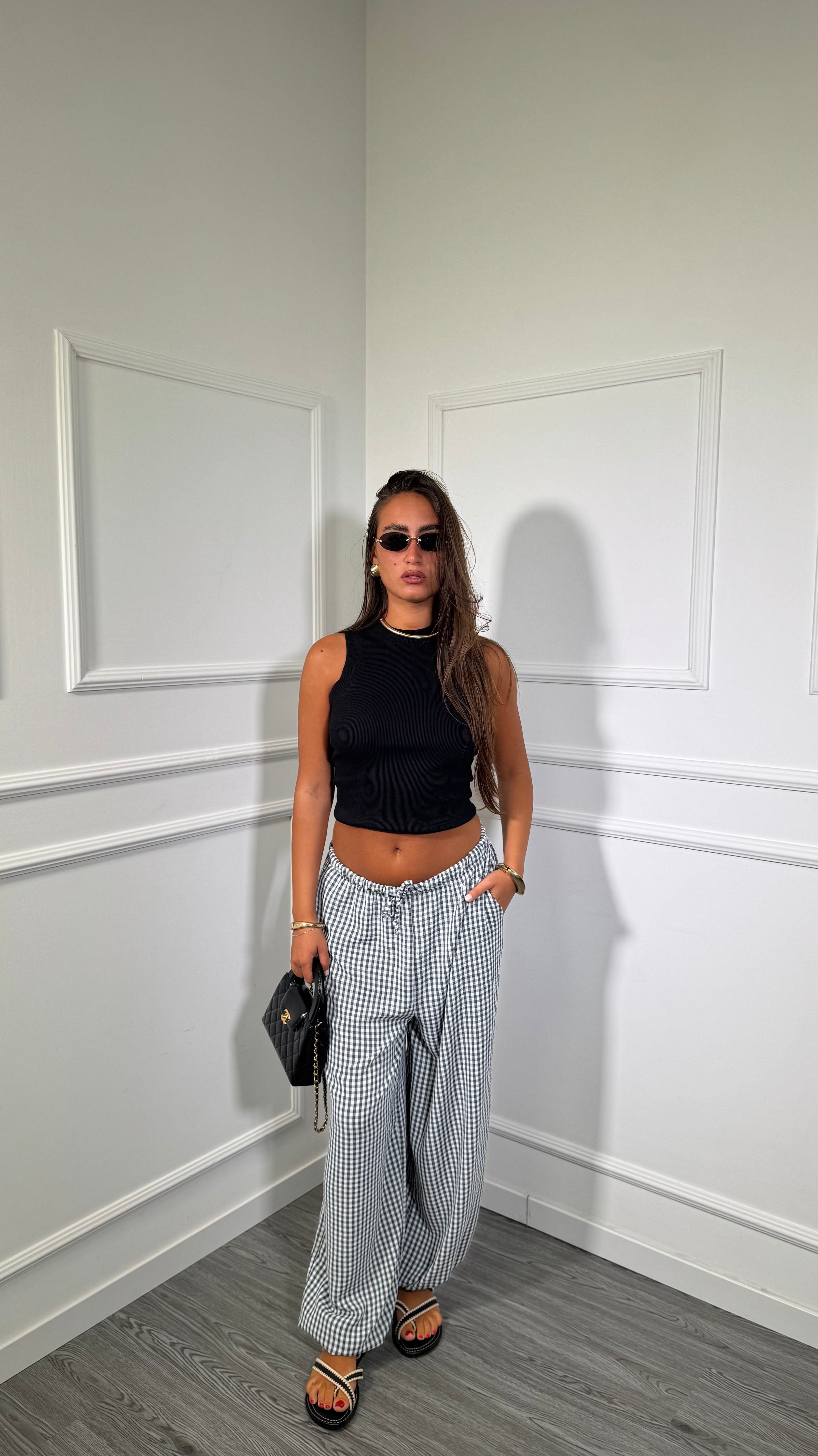 Pantaloni balloon a quadretti Yara nero