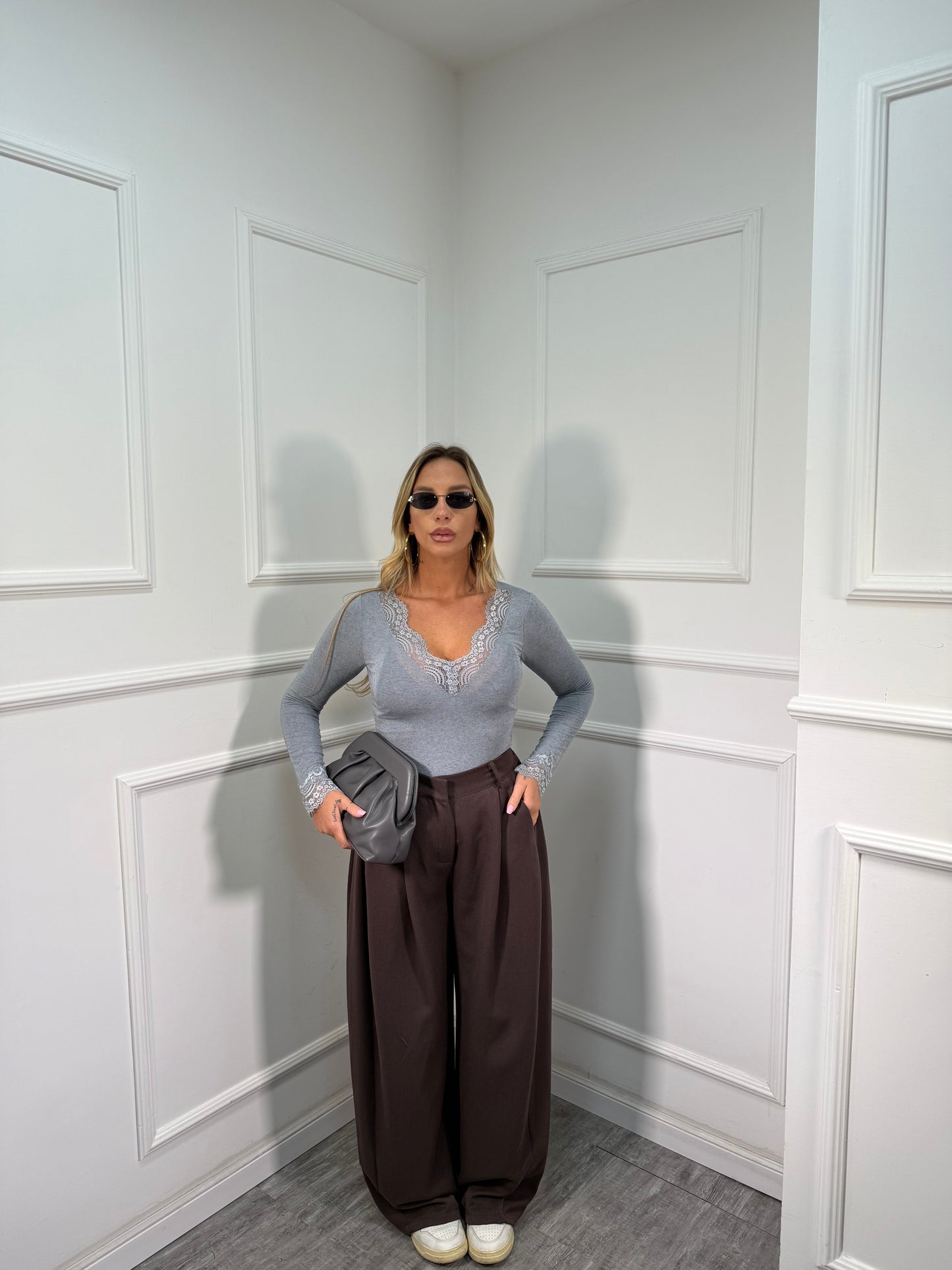 Pantaloni palazzo Jessy cacao my19655