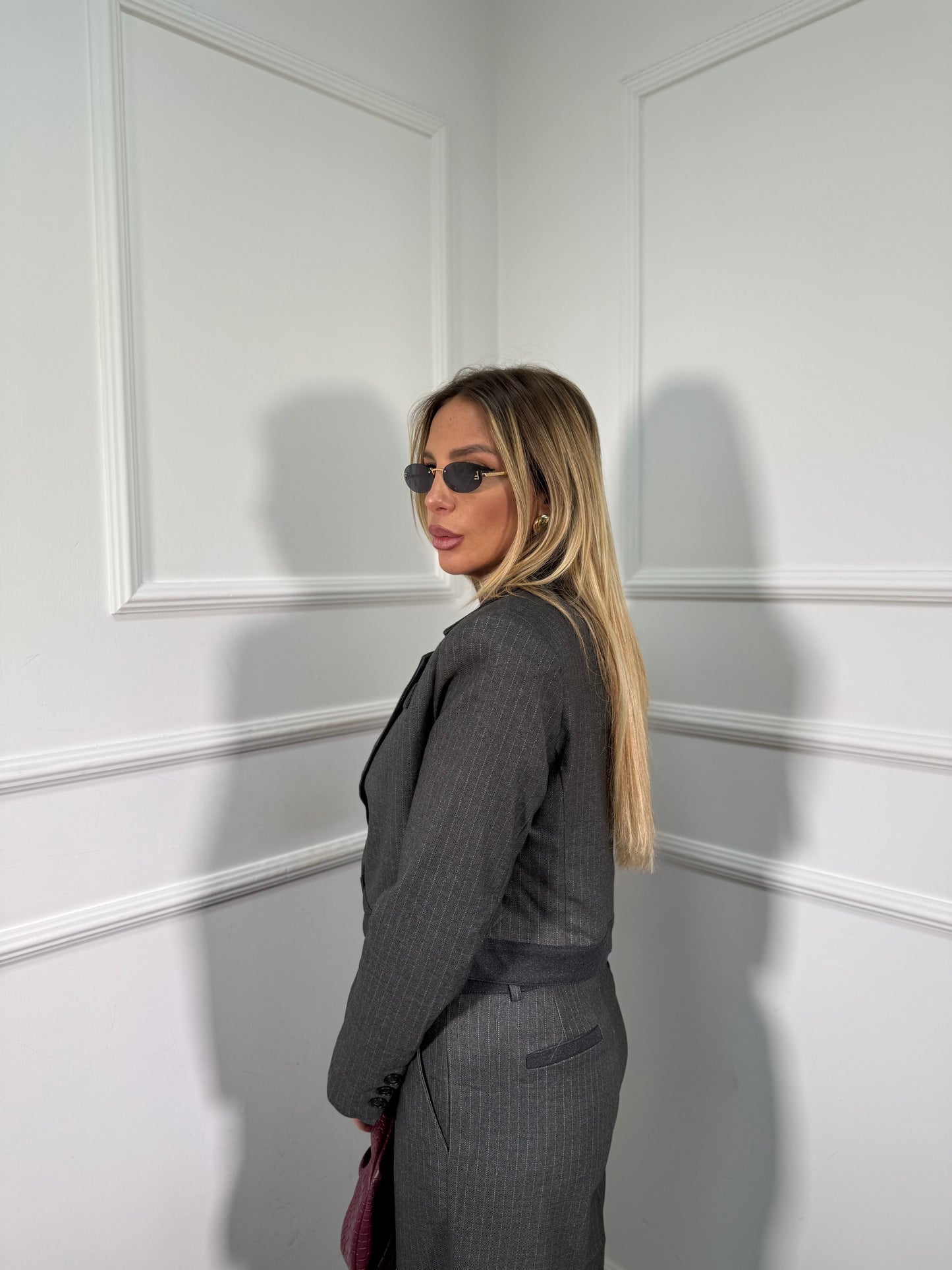 Tailleur gessato James grigio scuro b9626/27