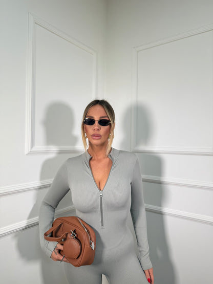 Jumpsuit con zip a costine Justin grigia ch2990