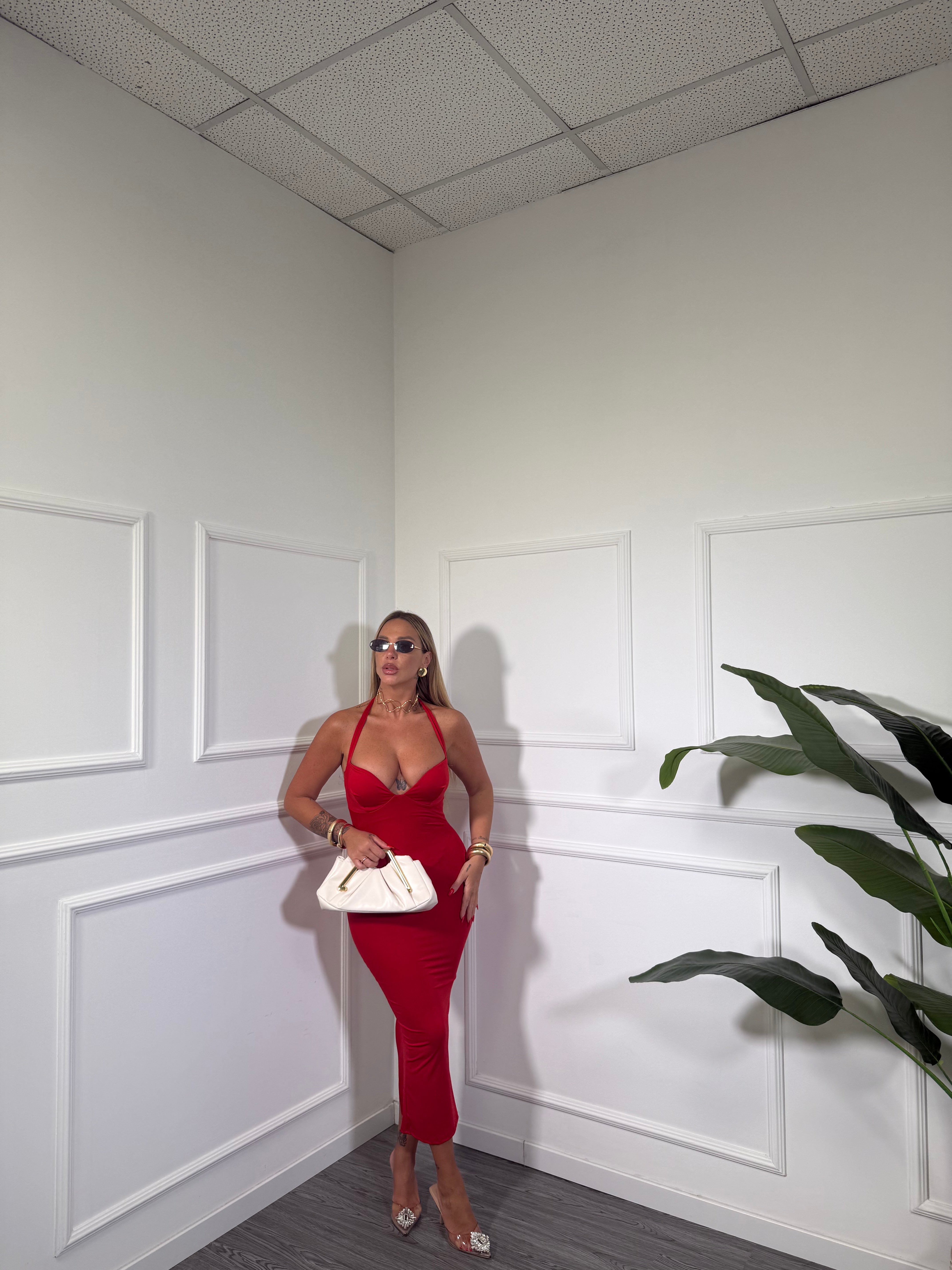 Abito midi in lycra Rochè rosso 20399