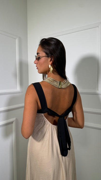 Abito midi in viscosa con fiocco Cancun beige 5253