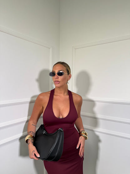 Abito midi in lycra scollato sul retro Maya bordeaux