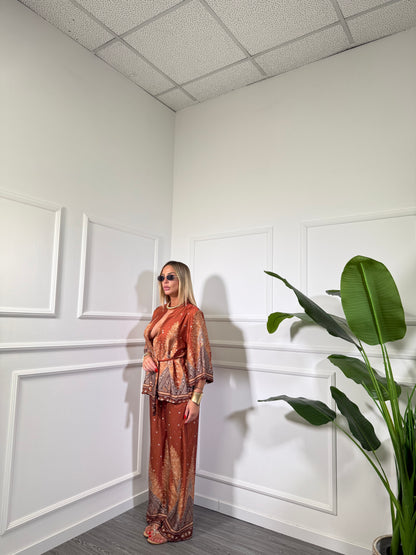 Coordinato kimono in satin Emirates coccio 26417