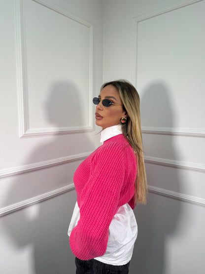 Maglioncino crop manica balloon Sugar fucsia mi09