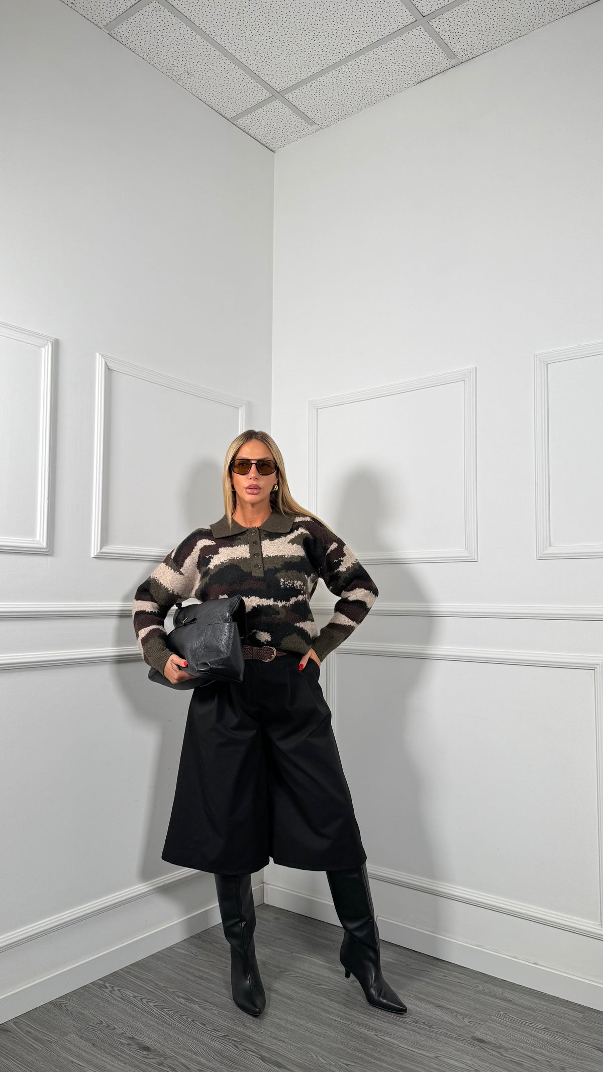 Bermuda oversize con cintura nero 81570-5