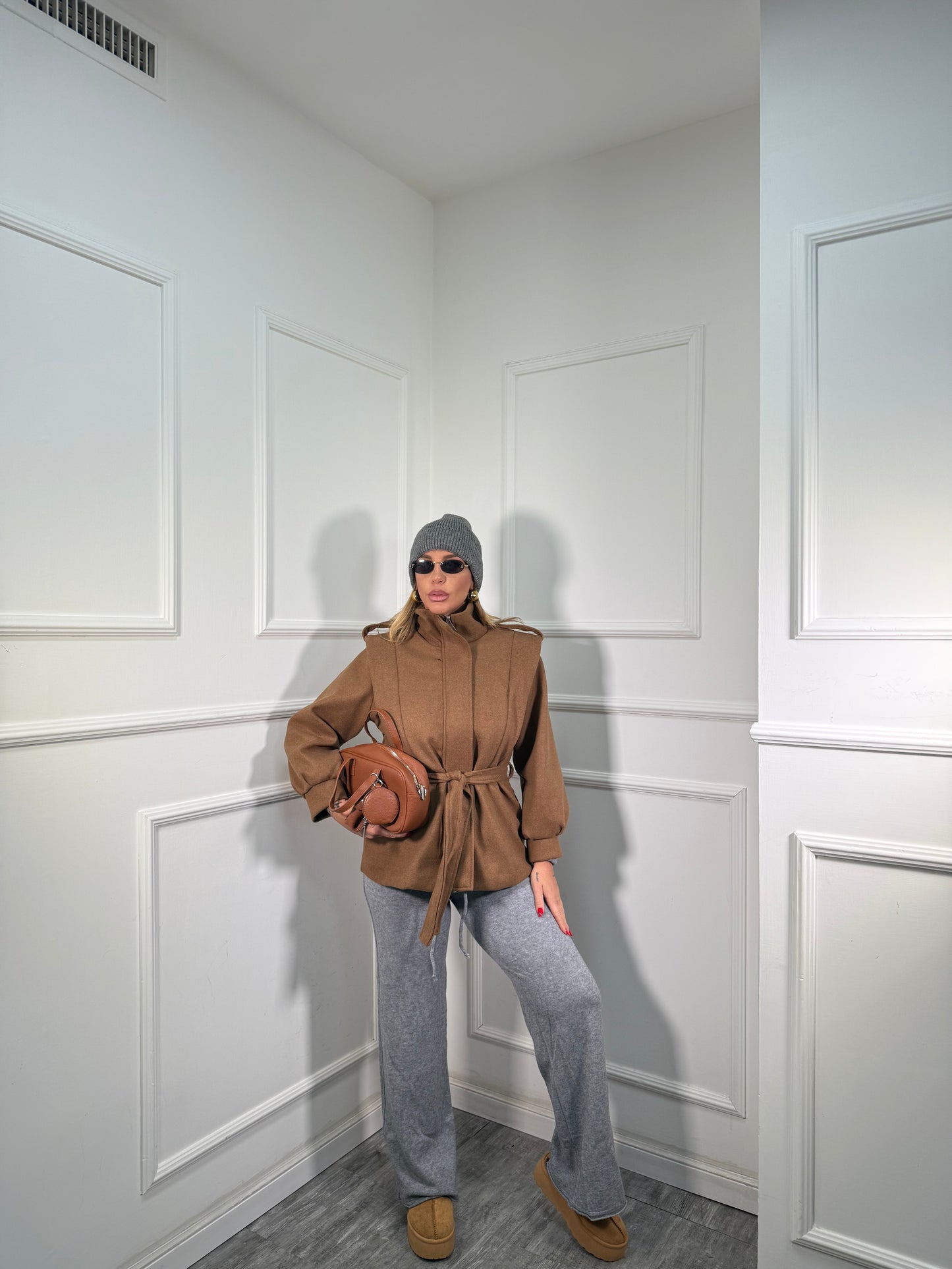 Cappotto in lana cotta collo alto Vienna camel 5969