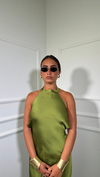 Abito lungo in satin Margiela verde avocado 60532