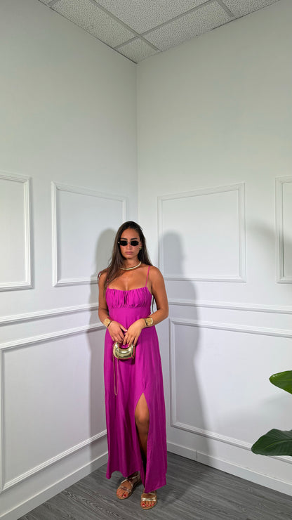 Abito midi misto lino Elys magenta 6960