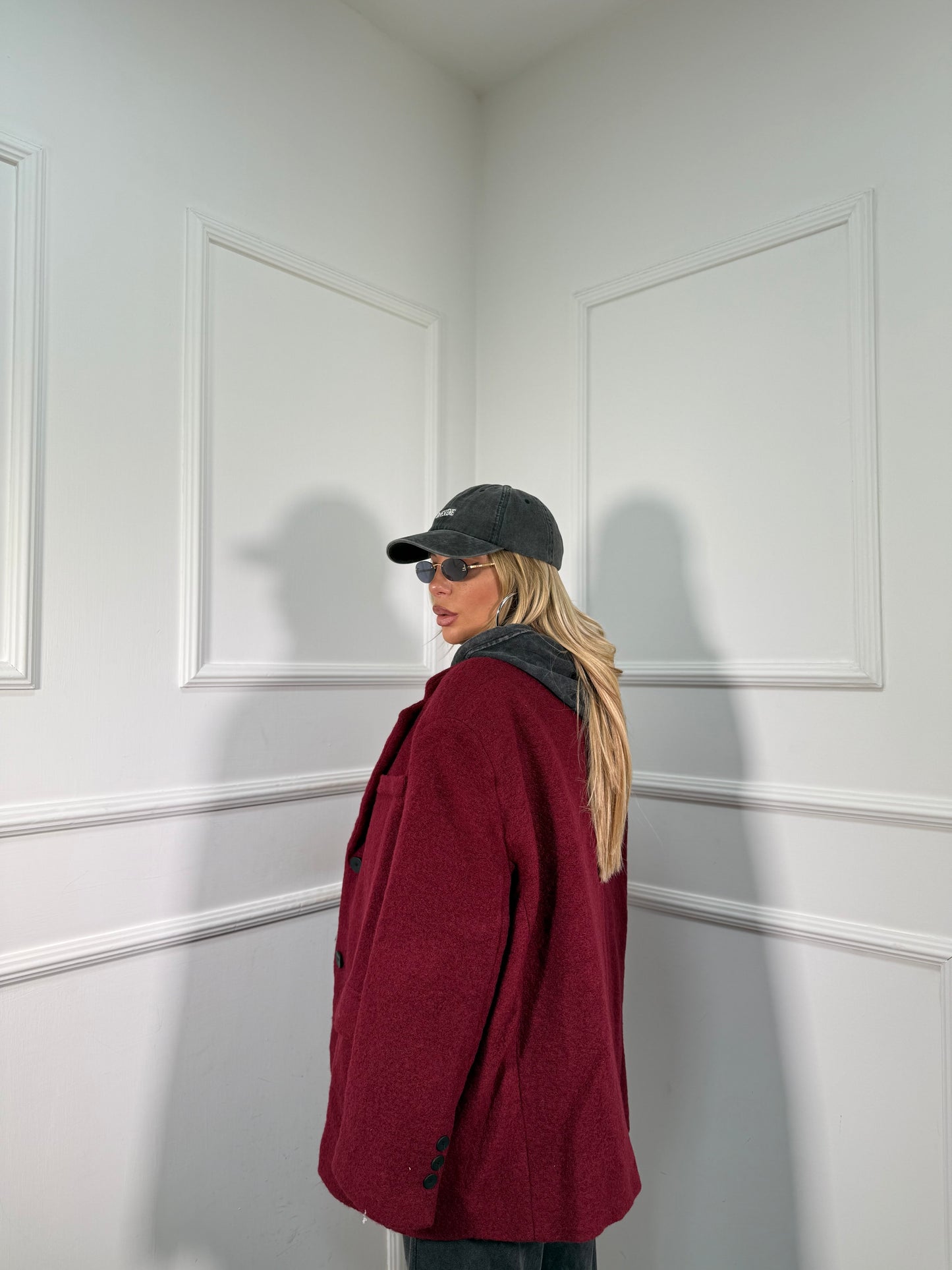 Blazer oversize con spalline in lana cotta bordeaux gc04 premium quality