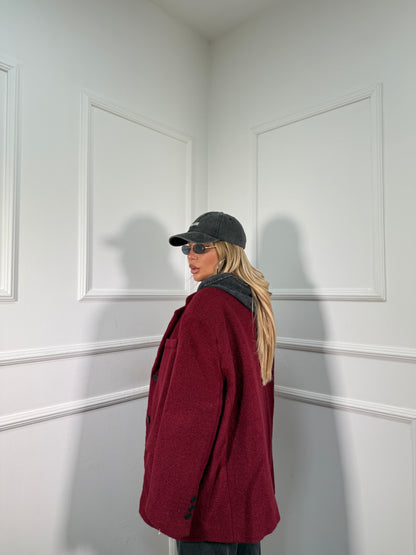 Blazer oversize con spalline in lana cotta bordeaux gc04 premium quality