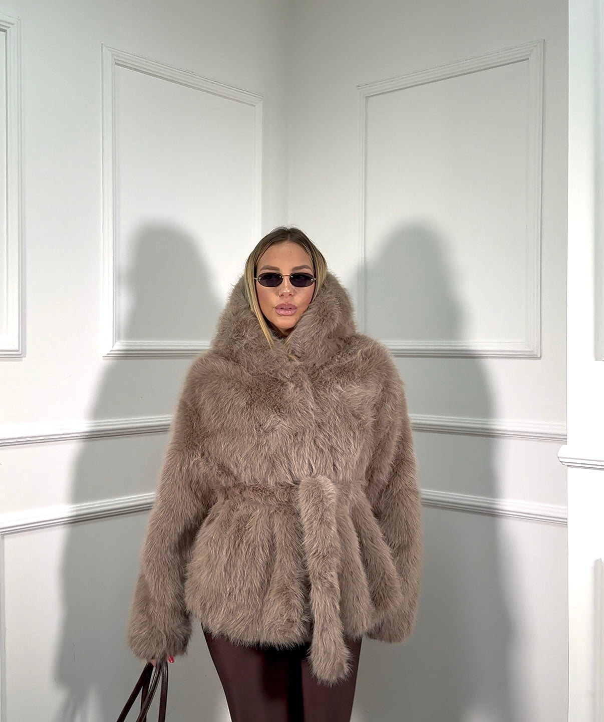 Ecofur con cappuccio e fusciacca Colmar taupe 1606