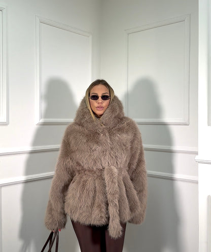 Ecofur con cappuccio e fusciacca Colmar taupe 1606