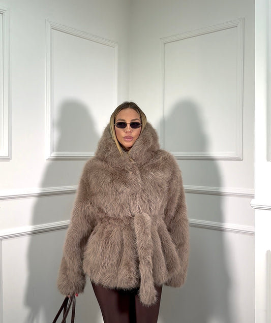 Ecofur con cappuccio e fusciacca Colmar taupe 1606