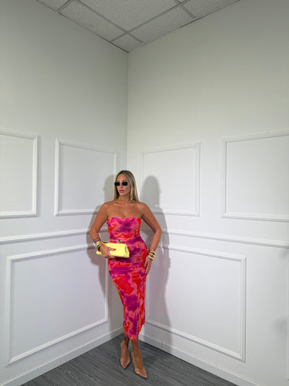 Abito midi in chiffon Tie-Dye arancio/fucsia 27553