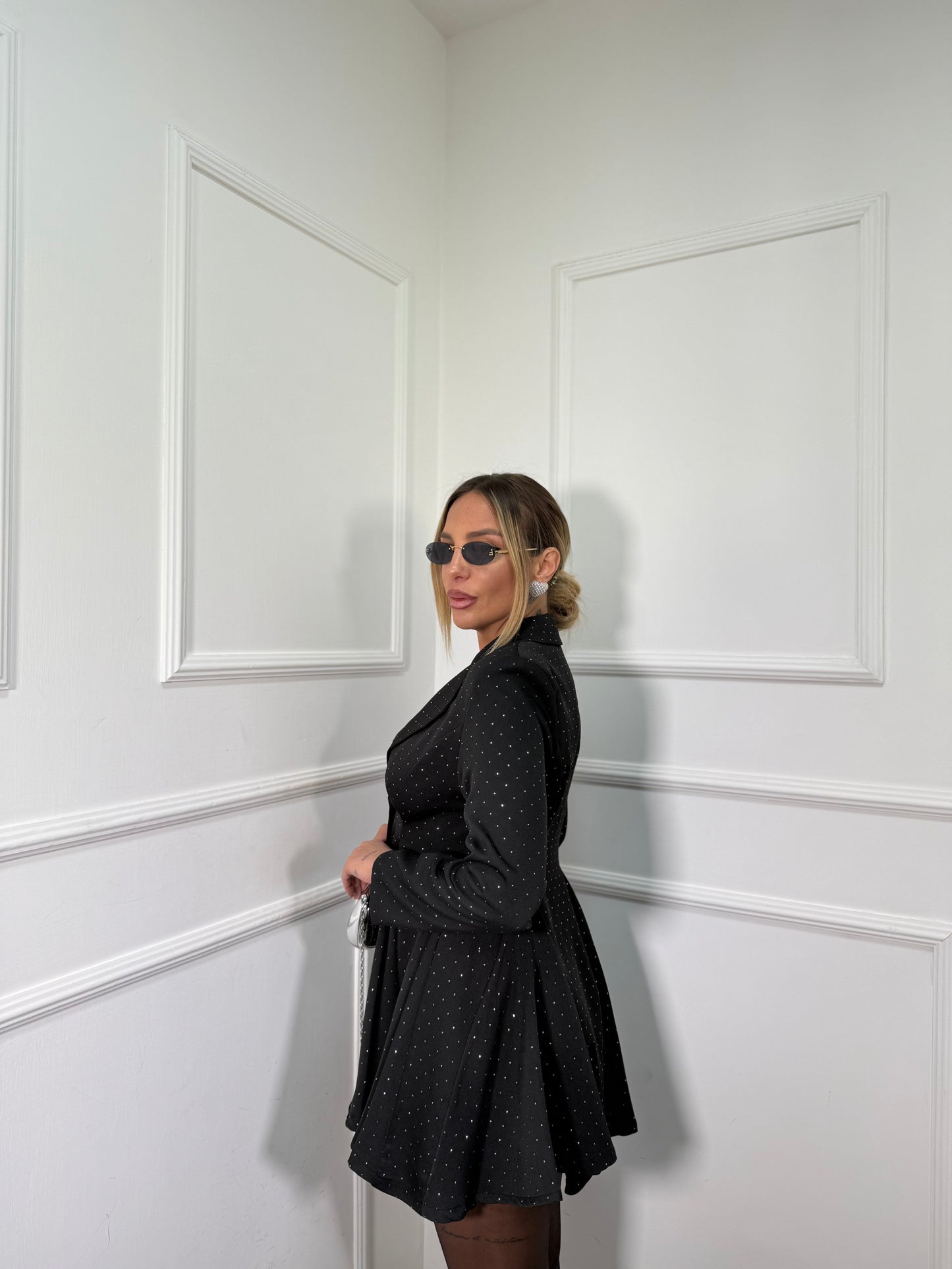 Abito svasato con micro strass Lady nero 44180