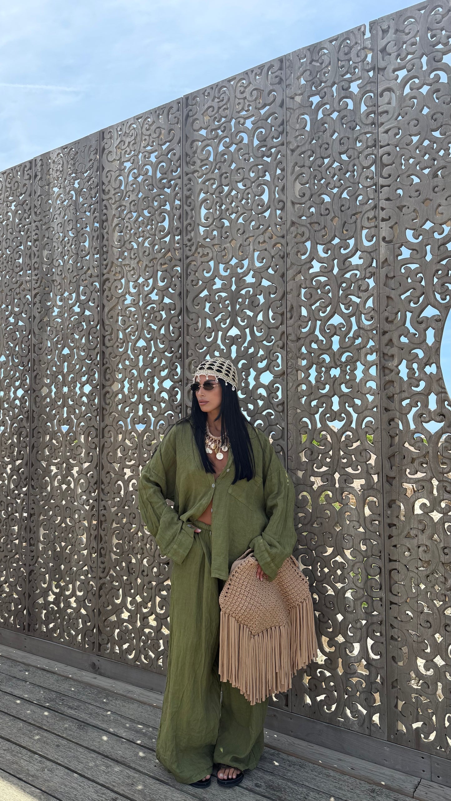 Coordinato in lino (curvy) Shaty verde avocado 268161