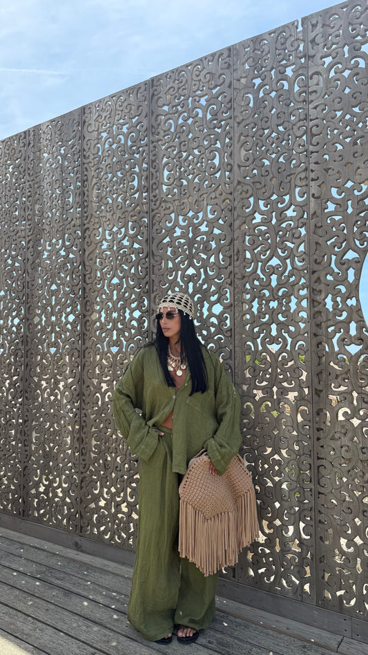 Coordinato in lino (curvy) Shaty verde avocado 268161