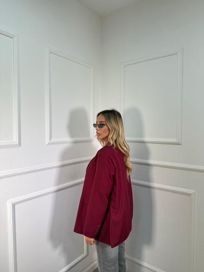 Blazer oversize con spacchetti laterali e spalline imbottite bordeaux 87267