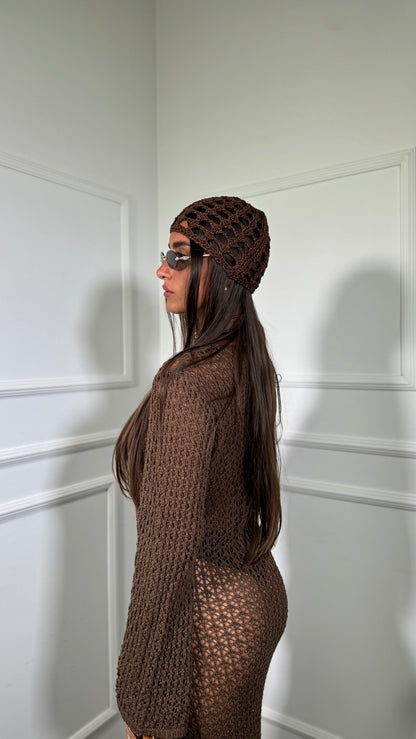 Abito lungo in crochet Suamy cioccolato 3750
