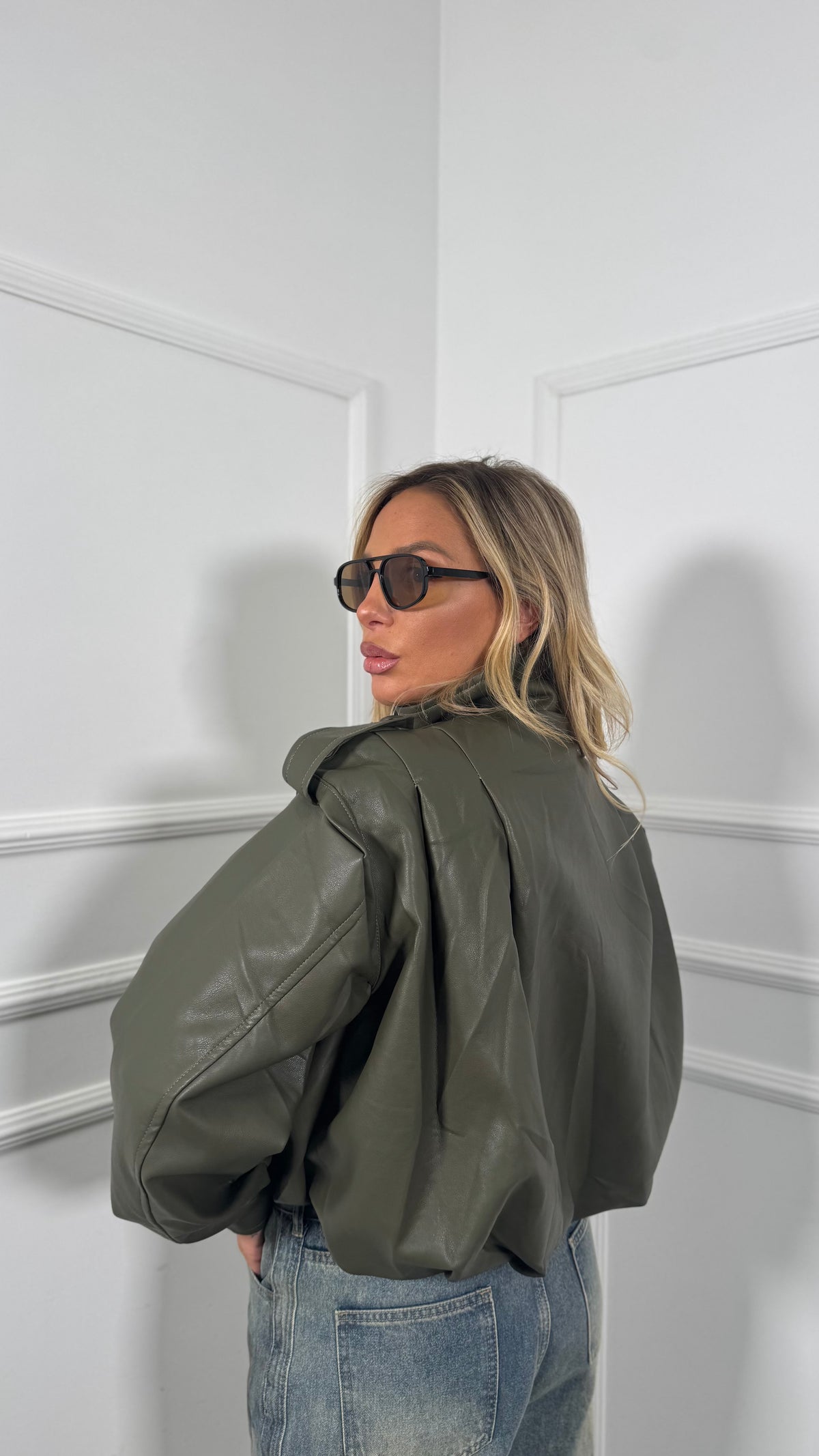 Bomber ecopelle collo alto Eden verde oliva yg26029