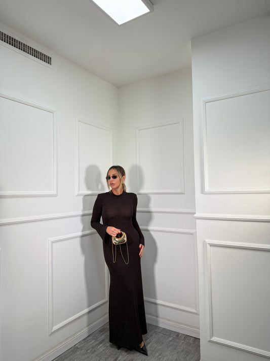 Abito midi in lurex con spalline Zoe cioccolato 12490