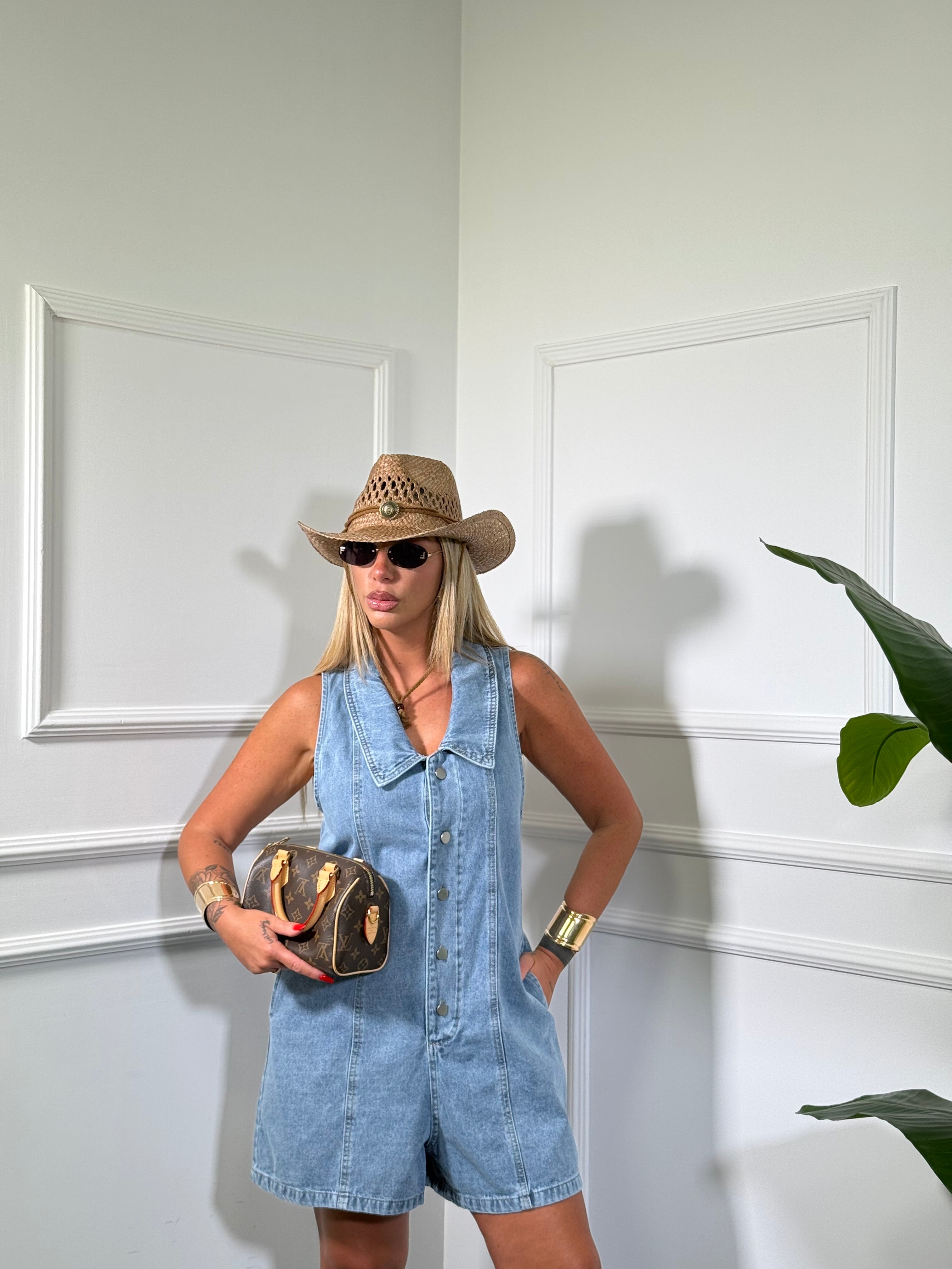 Jumpsuit gamba morbida in denim Penny lavaggio chiaro 2768