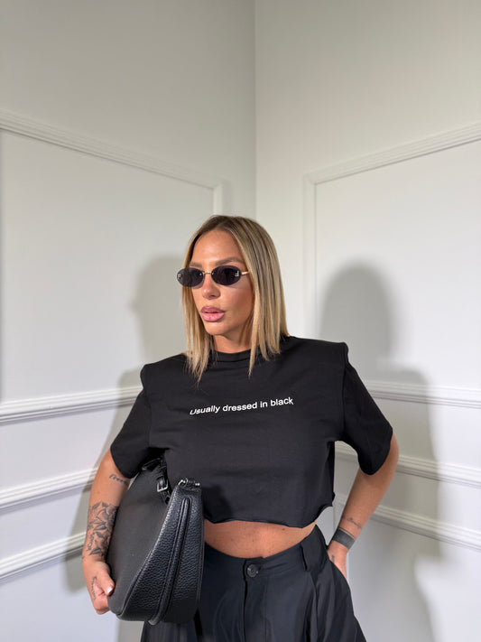 T-shirt crop con spalline by justwest Usually nera jw1906