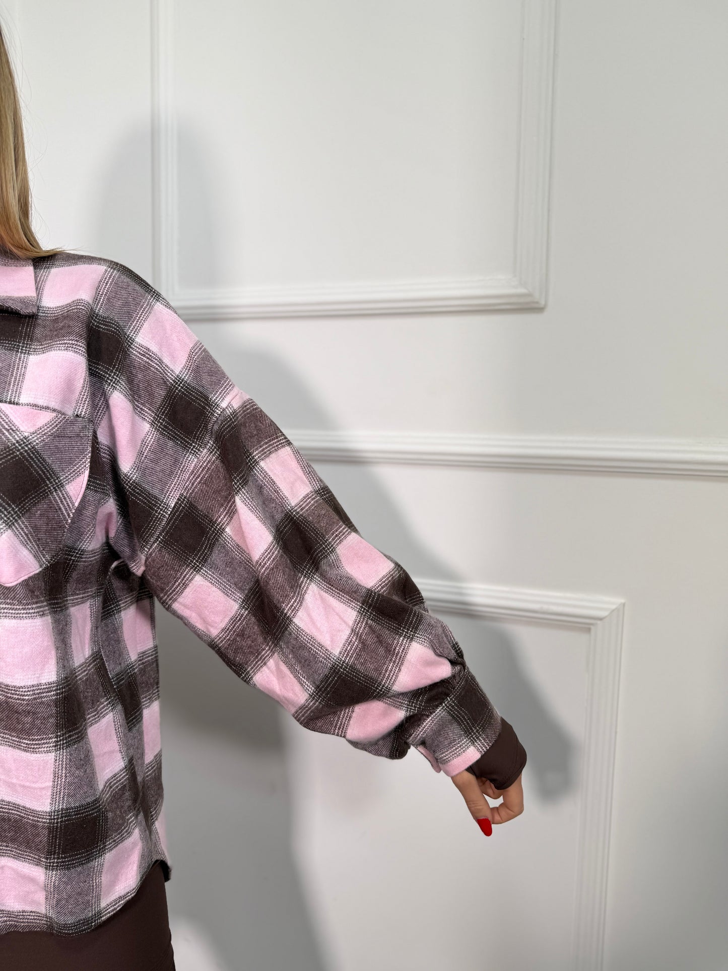 Camicia in flanella manica balloon Living rosa/cacao 24616