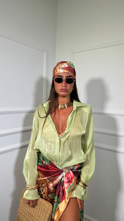 Camicia semi velata con spalline Nammos verde mela hp10165