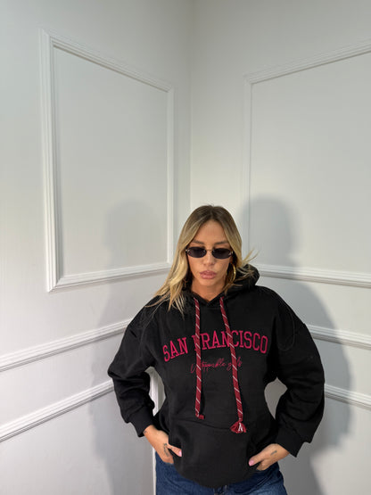 Felpa oversize in pile San Francisco nera a65474