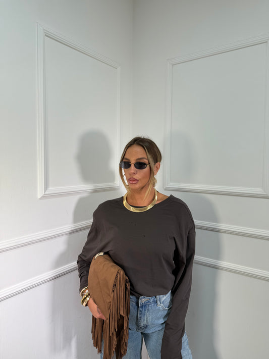 Shirt con spalline scollo sul retro cacao m30375