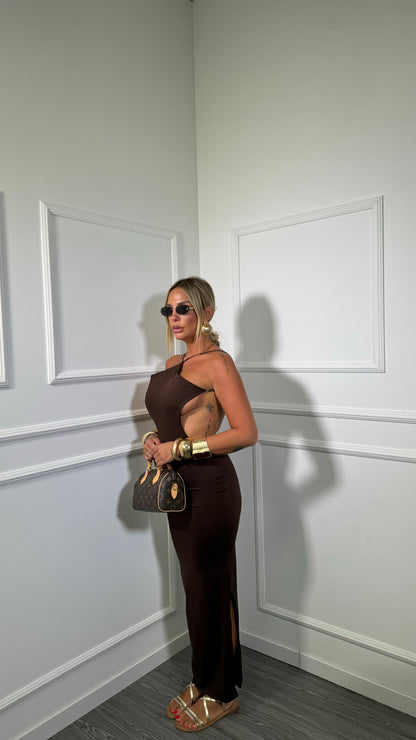 Abito midi in lycra cut out marrone Flaminia 11768