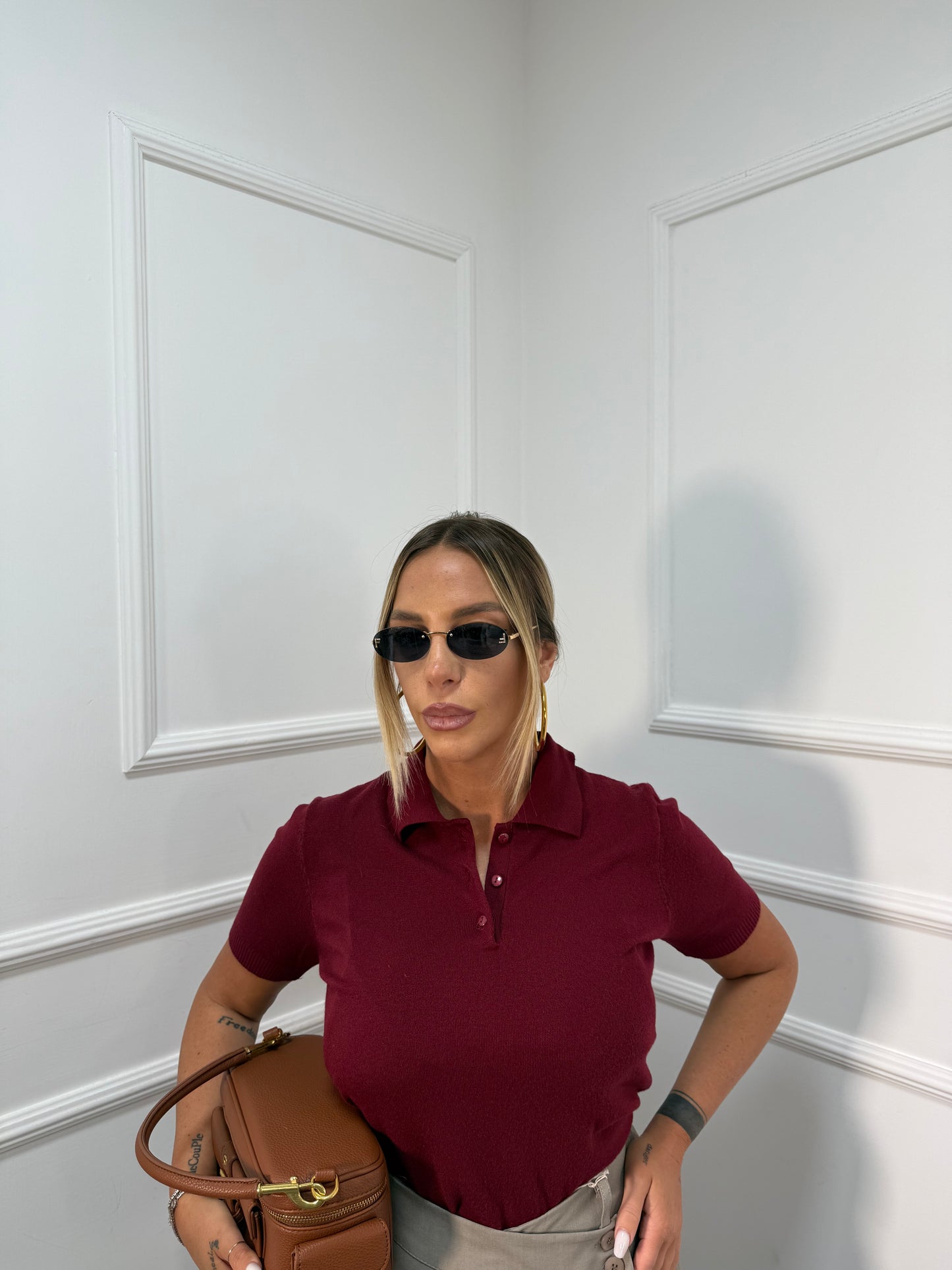 Polo in lana pettinata Carol bordeaux 8203